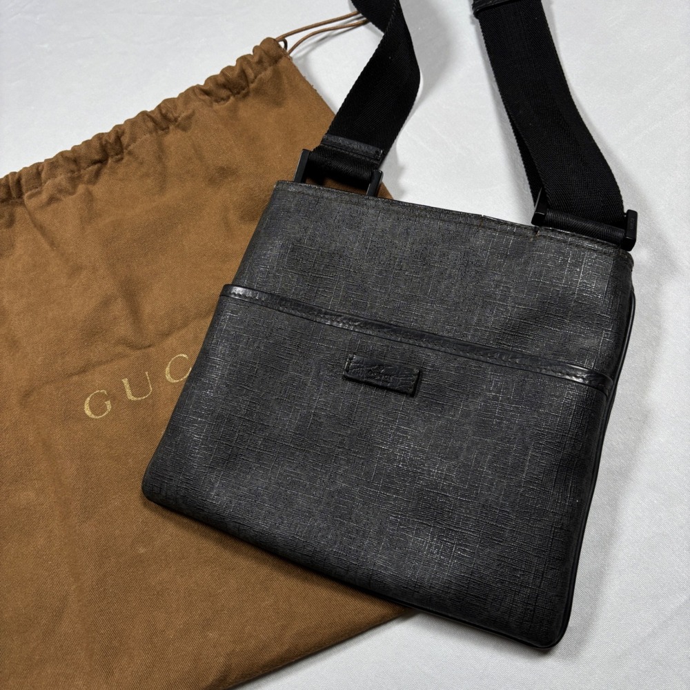 Gucci Messenger Bag Women Small Black Grey GG Imprime Coated Canvas Crossbody